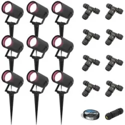 HOFTRONIC SMART 9er Set Spikey Smart Gartenstrahler mit Erdspieß - RGBWWW - Wifi + Bluetooth - 5,5W 400lm - IP65 Wasserdicht - App-Steuerung - Google Home, Amazon Alexa und Siri - Schwarz - Gartenspots - Inklusive Installationsmaterial (Kabel & Verb