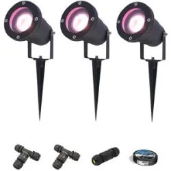 HOFTRONIC SMART 3er-Set Sydney Smart Gartenstrahler mit Erdspieß - RGBWW - Wifi + Bluetooth - 5,5W 400lm - IP65 Wasserdicht - App-Steuerung - Google Home, Amazon Alexa und Siri - Schwarz - Gartenstrahler - Inklusive Installationsmaterial (Kabel & Ve