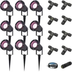 HOFTRONIC SMART 9er-Set Sydney Smart Gartenstrahler mit Erdspieß - RGBWW - Wifi + Bluetooth - 5,5W 400lm - IP65 Wasserdicht - App-Steuerung - Google Home, Amazon Alexa und Siri - Schwarz - Gartenstrahler - Inklusive Installationsmaterial (Kabel & Ve
