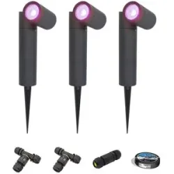 HOFTRONIC SMART 3er Set Pinero - Smart Gartenstrahler mit Erdspieß - IP65 - 5.5W 400lm - RGBWWW - GU10 - Wifi + Bluetooth - IP65 - Google Home, Amazon Alexa und Siri - Schwenkbar - Schwarz - Inklusive Installationsmaterial (Kabel & Verbinder)