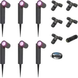 HOFTRONIC SMART 6er Set Pinero - Smart Gartenstrahler mit Erdspieß - IP65 - 5.5W 400lm - RGBWWW - GU10 - Wifi + Bluetooth - IP65 - Google Home, Amazon Alexa und Siri - Schwenkbar - Schwarz - Inklusive Installationsmaterial (Kabel & Verbinder)