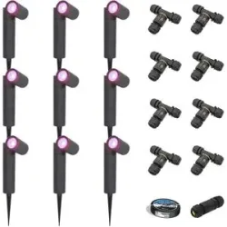 HOFTRONIC SMART 9er Set Pinero - Smart Gartenstrahler mit Erdspieß - IP65 - 5.5W 400lm - RGBWWW - GU10 - Wifi + Bluetooth - IP65 - Google Home, Amazon Alexa und Siri - Schwenkbar - Schwarz - Inklusive Installationsmaterial (Kabel & Verbinder)