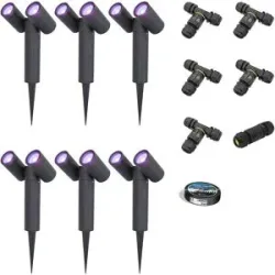 HOFTRONIC SMART 6er Set Pinero - Doppel Smart Gartenstrahler - IP65 - 11W 800lm - RGBWWW - GU10 - Wifi + Bluetooth - IP65 - Google Home, Amazon Alexa und Siri - Schwenkbar - Für Innen- und Außenbereich - Schwarz - Inklusive Installationsmaterial (K