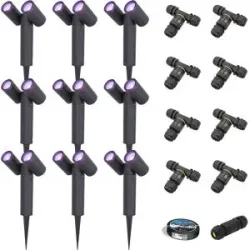 HOFTRONIC SMART 9er Set Pinero - Doppel Smart Gartenstrahler - IP65 - 11W 800lm - RGBWWW - GU10 - Wifi + Bluetooth - IP65 - Google Home, Amazon Alexa und Siri - Schwenkbar - Für Innen- und Außenbereich - Schwarz - Inklusive Installationsmaterial (K