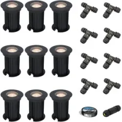 HOFTRONIC Set of 9 Maisy LED Inground Lights outdoor - Dimmable - GU10 - 2700K warm white - 4 Watts 345 lumens - Round - Ø12cm - Landscape Light - Pathway Lights - Driveway - Black - IP67 - With installation material (Cable&connector)