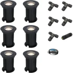 HOFTRONIC 6er Set Maisy LED Bodeneinbaustrahler außen - Ø12cm - Dimmbar - GU10 Fassung - 4000K neutralweiß - 4W 345lm - Rund - Bodenstrahler - Auffahrt - Schwarz - IP67 - Inklusive Installationsmaterial (Kabel & Verbinder)