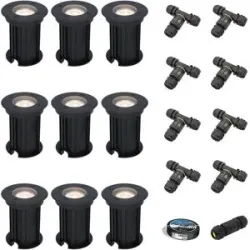 HOFTRONIC 9er Set Maisy LED Bodeneinbaustrahler außen - Ø12cm - Dimmbar - GU10 Fassung - 4000K neutralweiß - 4W 345lm - Rund - Bodenstrahler - Auffahrt - Schwarz - IP67 - Inklusive Installationsmaterial (Kabel & Verbinder)