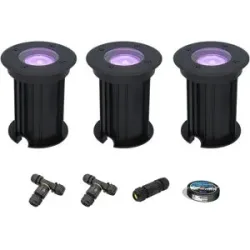HOFTRONIC SMART 3er Set Maisy Smart Bodeneinbaustrahler außen - Ø12cm - 5.5W 400lm - RGBWW - Wifi + Bluetooth - APP-Steuerung - IP67 wasserdicht - Google Home - Amazon Alexa - Schwarz - Inklusive Installationsmaterial (Kabel & Verbinder)