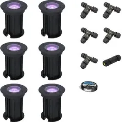 HOFTRONIC SMART 6er Set Maisy Smart Bodeneinbaustrahler außen - Ø12cm - 5.5W 400lm - RGBWW - Wifi + Bluetooth - App Steuerung - IP67 wasserdicht - Google Home - Amazon Alexa - Schwarz - Inklusive Installationsmaterial (Kabel & Verbinder)