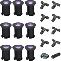 HOFTRONIC SMART 9er Set Maisy Smart Bodeneinbaustrahler außen - Ø12cm - 5.5W 400lm - RGBWW - Wifi + Bluetooth - App Steuerung - IP67 wasserdicht - Google Home - Amazon Alexa - Schwarz - Inklusive Installationsmaterial (Kabel & Verbinder)