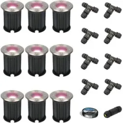 HOFTRONIC SMART 9er Set Maisy Smart Bodenstrahler außen - Ø12cm - 5.5W 400lm - RGBWW - Wifi + Bluetooth - App Steuerung - IP67 wasserdicht - Google Home - Amazon Alexa - Edelstahl - Inklusive Installationsmaterial (Kabel & Verbinder)
