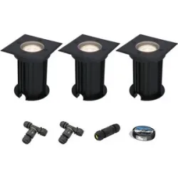 HOFTRONIC 3er Set Ramsay LED Bodeneinbaustrahler außen Eckig - Dimmbar - GU10 Fassung - 4000K neutralweiß - 4W 345lm - Bodenstrahler - Schwarz - IP67 - Inklusive Installationsmaterial (Kabel & Verbinder)