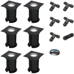 HOFTRONIC 6er Set Ramsay LED Bodeneinbaustrahler außen Eckig - Dimmbar - GU10 Fassung - 6500K tageslichtweiß - 4W 345lm - Bodenstrahler - Schwarz - IP67 - Inklusive Installationsmaterial (Kabel & Verbinder)