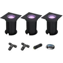 HOFTRONIC SMART 3er Set Ramsay Smart Bodeneinbaustrahler Außen - Eckig - 5,5W 400lm - RGBWW - Wifi + Bluetooth - App Steuerung - IP67 - Google Home - Amazon Alexa - Schwarz - Inklusive Installationsmaterial (Kabel & Verbinder)