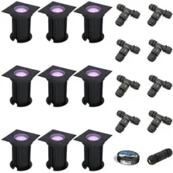 HOFTRONIC SMART 9er Set Ramsay Smart Bodenstrahlern Außen - Eckig - 5,5W 400lm - RGBWW - Wifi + Bluetooth - App Steuerung - IP67 - Google Home - Amazon Alexa - Schwarz - Inklusive Installationsmaterial (Kabel & Verbinder)