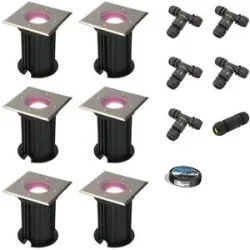 HOFTRONIC SMART 6er Set Ramsay Smart Bodeneinbaustrahler außen - Eckig - 5,5W 400lm - RGBWW - Wifi + Bluetooth - App Steuerung - IP67 - Google Home - Amazon Alexa - Edelstahl - Inklusive Installationsmaterial (Kabel & Verbinder)