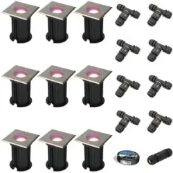 HOFTRONIC SMART 9er Set Ramsay Smart Bodeneinbaustrahler außen - Eckig - 5,5W 400lm - RGBWW - Wifi + Bluetooth - App Steuerung - IP67 - Google Home - Amazon Alexa - Edelstahl - Inklusive Installationsmaterial (Kabel & Verbinder)