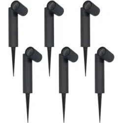 HOFTRONIC 6er-Set Pinero Dimmbarer LED Gartenstrahler mit Erdspieß - GU10 Fassung - Schwenkbar - Dimmbar - Gartenspot - Außenstrahler - IP65 Wasserdicht - Schwarz