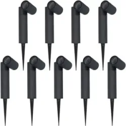 HOFTRONIC 9er-Set Pinero Dimmbarer LED Gartenstrahler mit Erdspieß - GU10 Fassung - Schwenkbar - Dimmbar - Gartenspot - Außenstrahler - IP65 Wasserdicht - Schwarz