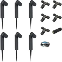 HOFTRONIC 6er-Set Pinero Dimmbarer LED Gartenstrahler mit Erdspieß - GU10 Fassung - Schwenkbar - Dimmbar - Gartenspot - IP65 - Schwarz - Inklusive Installationsmaterial (Kabel & Verbinder)