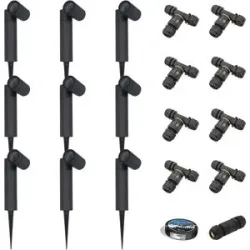 HOFTRONIC 9er-Set Pinero Dimmbarer LED Gartenstrahler mit Erdspieß - GU10 Fassung - Schwenkbar - Dimmbar - Gartenspot - IP65 - Schwarz - Inklusive Installationsmaterial (Kabel & Verbinder)