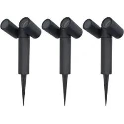HOFTRONIC 3er-Set Pinero Doppel LED Gartenstrahler mit Erdspieß - Schwenkbar - Dimmbar - GU10 Fassung - IP65 wasserdicht - Schwarz - Erdspießstrahler - Außenstrahler