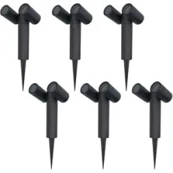 HOFTRONIC 6er-Set Pinero Doppel LED Gartenstrahler mit Erdspieß - Schwenkbar - Dimmbar - GU10 Fassung - IP65 wasserdicht - Schwarz - Erdspießstrahler - Außenstrahler