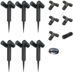 HOFTRONIC 6er-Set Pinero Doppel LED Gartenstrahler mit Erdspieß - Schwenkbar - Dimmbar - GU10 Fassung - IP65 - Schwarz - Erdspießstrahler - Inklusive Installationsmaterial (Kabel & Verbinder)