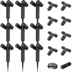 HOFTRONIC 9er-Set Pinero Doppel LED Gartenstrahler mit Erdspieß - Schwenkbar - Dimmbar - GU10 Fassung - IP65 - Schwarz - Erdspießstrahler - Inklusive Installationsmaterial (Kabel & Verbinder)