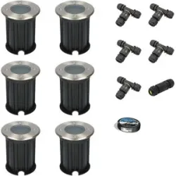 HOFTRONIC 6er Set Maisy LED Bodeneinbaustrahler außen - Ø12cm - Rund - Edelstahl - GU10 Fassung - IP67 wasserdicht - Bodenstrahler - Einfahrt - Inklusive Installationsmaterial (Kabel & Verbinder)