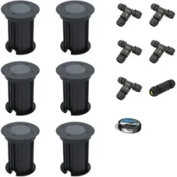 HOFTRONIC 6er Set Maisy LED Bodeneinbaustrahler außen - Ø12cm - Dimmbar - GU10 Fassung - Rund - Bodenstrahler - Auffahrt - Schwarz - IP67 - Inklusive Installationsmaterial (Kabel & Verbinder)
