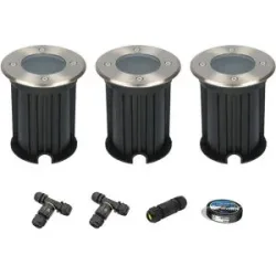 HOFTRONIC 3er Set Maisy LED Bodeneinbaustrahler außen - Ø12cm - Rund - Edelstahl - GU10 Fassung - IP67 wasserdicht - Bodenstrahler - Einfahrt - Inklusive Installationsmaterial (Kabel & Verbinder)