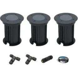 HOFTRONIC 3er Set Maisy LED Bodeneinbaustrahler außen - Ø12cm - Dimmbar - GU10 Fassung - Rund - Bodenstrahler - Auffahrt - Schwarz - IP67 - Inklusive Installationsmaterial (Kabel & Verbinder)