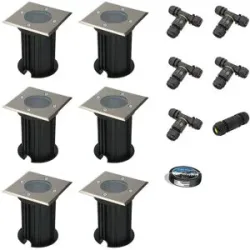 HOFTRONIC 6er Set Ramsay LED Bodeneinbaustrahler außen - Eckig - Edelstahl - GU10 Fassung - IP67 wasserdicht - Bodenstrahler - Einfahrt - Excl. Leuchtmittel - Inklusive Installationsmaterial (Kabel & Verbinder)