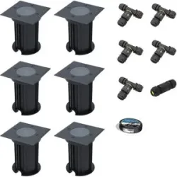 HOFTRONIC 6er Set Ramsay LED Bodeneinbaustrahler außen Eckig - Dimmbar - GU10 Fassung - Bodenstrahler - Schwarz - IP67 wasserdicht - Excl. Leuchtmittel - Inklusive Installationsmaterial (Kabel & Verbinder)