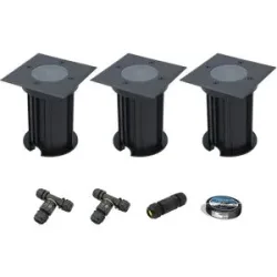 HOFTRONIC 3er Set Ramsay LED Bodeneinbaustrahler außen Eckig - Dimmbar - GU10 Fassung - Bodenstrahler - Schwarz - IP67 wasserdicht - Excl. Leuchtmittel - Inklusive Installationsmaterial (Kabel & Verbinder)