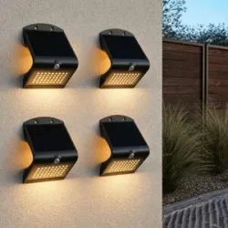 HOFTRONIC 4er Set Rhodes Solar-Wandleuchte Up & Down - mit Bewegungssensor - 4 W - 3000 K Warmweiß - 2 Leuchtstufen - IP65 wasserdicht - Wandleuchte für Zaun - Schwarz