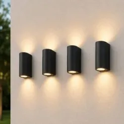 HOFTRONIC 4er Set Douglas LED-Wandleuchte Schwarz - IP44 wasserdicht - Dimmbar - Up & Down Licht - GU10 ohne Leuchtmittel - Polycarbonat