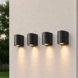 HOFTRONIC 4er Set Alvin Dimmbare LED-Wandleuchte - GU10 ohne Leuchtmittel - IP44 - Strahler für innen und außen - Wandstrahler - Schwarz - Downlight - Polycarbonat