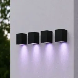 HOFTRONIC Set mit 4 Marion - Smart LED-Wandleuchte Cube - 5,5 Watt 400 Lumen - RGBWW - IP44 - Schwarz - Für Innen- und Außenbereich - 3 Jahre Garantie - Polycarbonat
