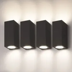 HOFTRONIC Set mit 4 Selma LED-Wandleuchten - Up & Down Licht - Dimmbar - GU10 4 Watt 345 Lumen - 4000K Neutralweiß - IP44 - Schwarz - Polycarbonat