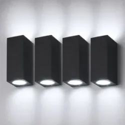 HOFTRONIC Set mit 4 Selma LED-Wandleuchten - Up & Down Licht - Dimmbar - GU10 4 Watt 345 Lumen - 6500K Tageslichtweiß - IP44 - Schwarz - Polycarbonat