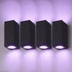 HOFTRONIC Set mit 4 Selma Smart LED-Wandleuchten - Up & Down Licht - Per App dimmbar - GU10 5,5 Watt 400 Lumen - RGBWW - IP44 - Schwarz - Polycarbonat