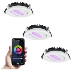 HOFTRONIC SMART 3er Set Rome Smart Einbaustrahler - IP44 Wasserdicht - 6 Watt 480 Lumen - Schwenkbar - Wifi + Bluetooth - RGBWW - Google Home, Amazon Alexa und Siri - Weiß - Für den Innen- und Außenbereich