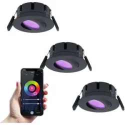 HOFTRONIC SMART 3er-Set Napels Smart Einbaustrahler Extra Flach (39mm) - IP65 Wasserdicht - 8 Watt 600 Lumen - Schwenkbar - Wifi + Bluetooth - RGBWW - Google Home, Amazon Alexa und Siri - Schwarz - Für den Innen- und Außenbereich