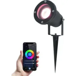 HOFTRONIC SMART Sydney Smart Gartenstrahler mit Erdspieß - Wifi + Bluetooth - 5,5W - IP65 Wasserdicht - App-Steuerung - Google Home, Amazon Alexa und Siri - Schwarz - Gartenstrahler