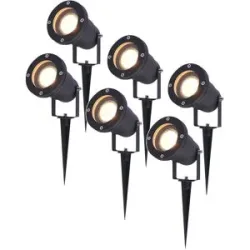 HOFTRONIC 6er Set Sydney LED Gartenstrahler mit Erdspieß - Dimmbar - Schwenkbar - GU10 4 Watt 345 lumen - 2700K warmweiß - IP65 Wasserdicht - Schwarz- Erdspießstrahler