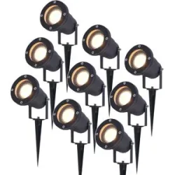 HOFTRONIC 9er Set Sydney LED Gartenstrahler mit Erdspieß - Dimmbar - Schwenkbar - GU10 4 Watt 345 lumen - 2700K warmweiß - IP65 Wasserdicht - Schwarz- Erdspießstrahler