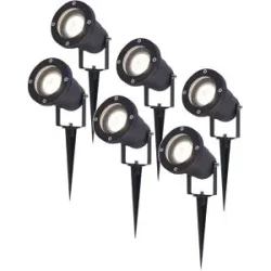 HOFTRONIC 6er Set Sydney LED Gartenstrahler mit Erdspieß - Dimmbar - Schwenkbar - GU10 4 Watt 345 Lumen - 4000K neutralweiß - IP64 Wasserdicht - Schwarz - Erdspießstrahler