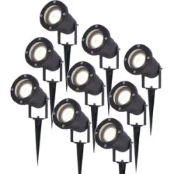 HOFTRONIC 9er Set Sydney LED Gartenstrahler mit Erdspieß - Dimmbar - Schwenkbar - GU10 4 Watt 345 Lumen - 4000K neutralweiß - IP65 - Schwarz - Erdspießstrahler